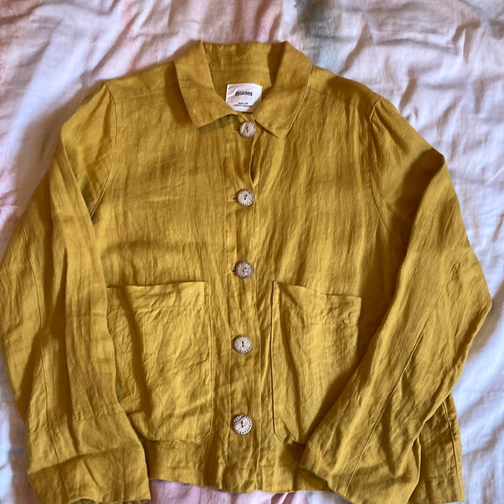 Soludos 100% linen yellow chore jacket